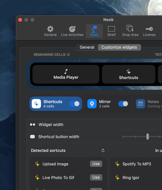 Settings on how to use NotchNook